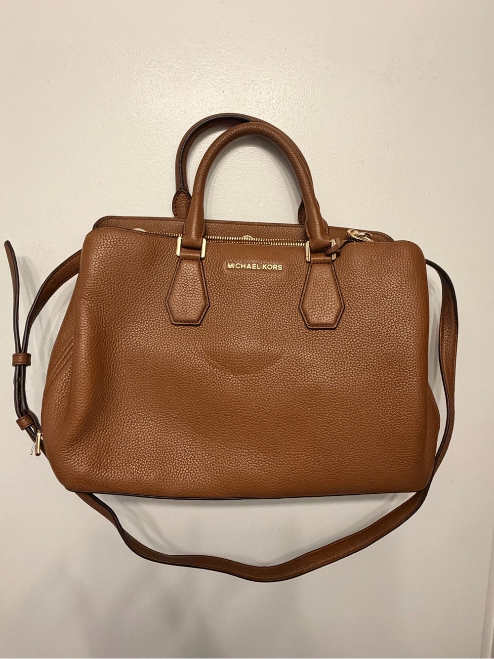 Michael Kors Cognac Pebbled Leather Tote with Gold Hardware